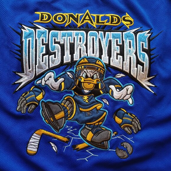 1990s Y2K Disney Donald's Destroyers Hockey Jersey Adult XL Donald Duck - Picture 3 of 16